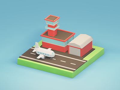 Lowpoly airport. [Creating timelapse video in Description] 3d airplane airport art b3d blender isometric lowpoly render timelapse