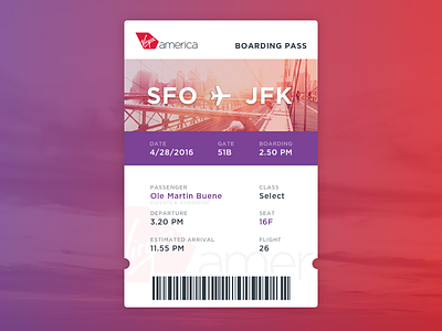 Daily UI #024 - Boarding pass 024 airline boarding pass challenge daily dailyui sketch sketchapp ticket travel virgin america