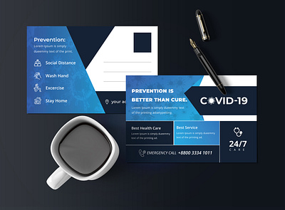 Covid19 Post Card Design blue covid19 creative design modern postcard templete