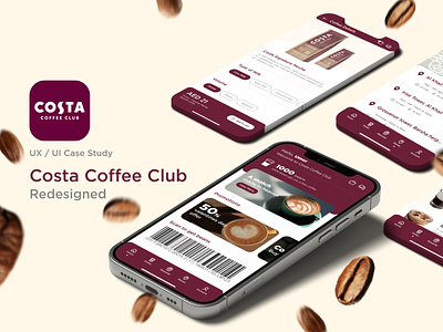 Costa Coffee Club App - Redesigned app app design branding coffee design designer digital digitaldesign figma minimal mobile mobile app design ui uiux