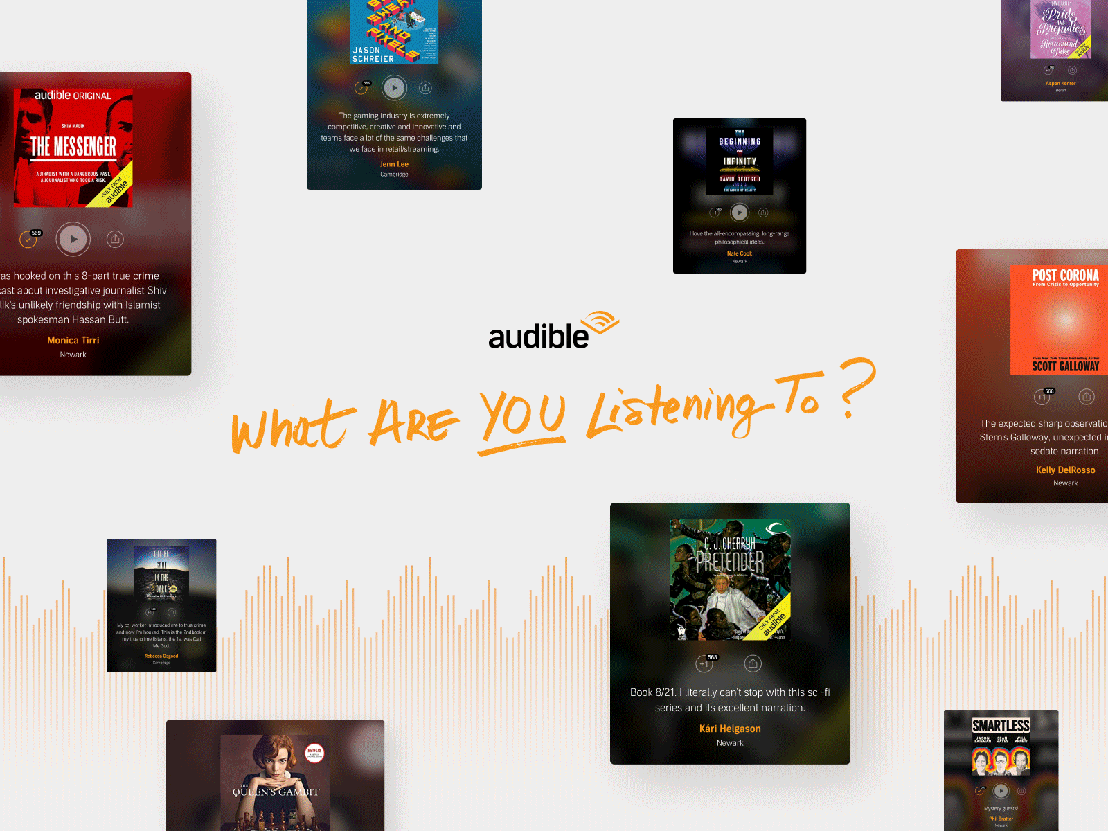 Audible - Listening Wall audio community display lobby on site ui ux