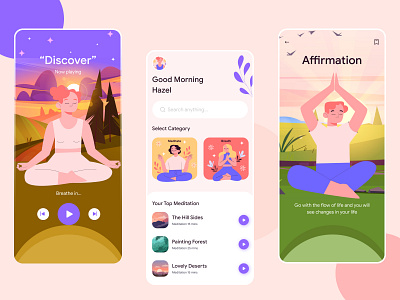 Meditation app - Mobile design app design healthcare medicine meditation mobile mobile app relax service ui