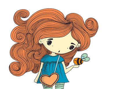 GirlAndTheBee bee characterdesign cute design girl handdraw handdrawing illustration vector