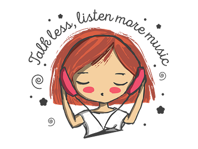Talk less, listen more music characterdesign cute girl girls handdraw handdrawing illustration music musiclover vector