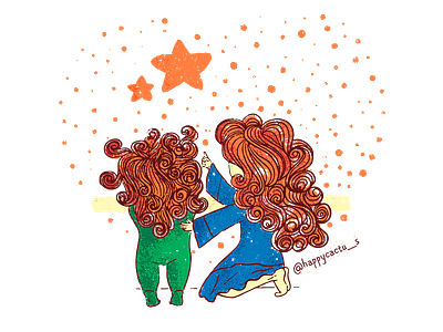 My mom and me baby characterdesign cute girl illustration mom redhair star