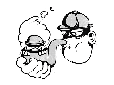 Sherlock Holmes and Dr. Watson bw characters detective humor illustration monochrome pipe sherlock holmes smoke vector watson
