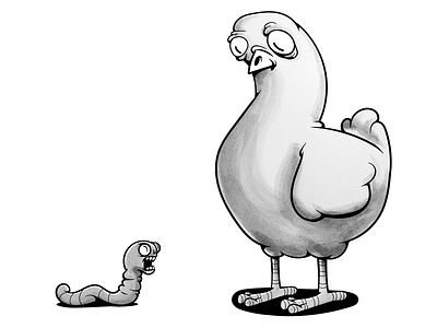 Misunderstanding bw characters humor illustration monochrome pigeon vector vectorart watercolor worm