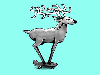 Skate wild. Deer. animals deer humor illustration monochrome skate skateboarding wild