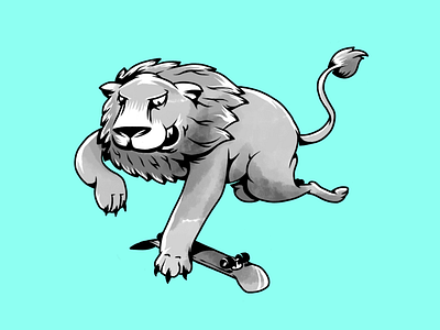 Skate wild. Lion. characters humor illustration lion monochrome skate skateboard skateboarding wild