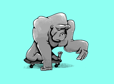 Skate wild. Gorilla. animals bw characters gorilla illustration monochrome skate skateboard skateboarding wild