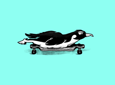 Skate wild. Penguin. animals bw characters illustration longboard longboarding monochrome penguin skate skateboarding