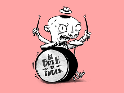 Troll on drums characters drum illustration monochrome music rock troll trolls