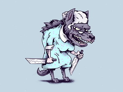 Werewolf Grandma With Knives character design characters grandmother horror illustration werewolf