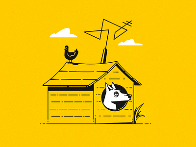 Simple life bird characters dog doghouse illustration life monochrome pets simple vector