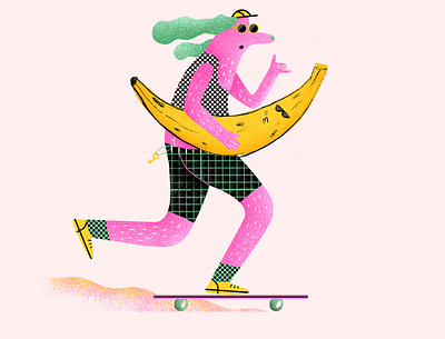 Doggy banana character dog dog illustration funny illustration illustration ilustracja quirky rysunek skateboard