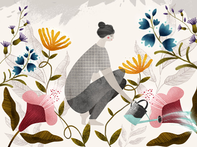 Gardening artwork character editorial flowers garderning illustration ilustracja plants rysunek textured