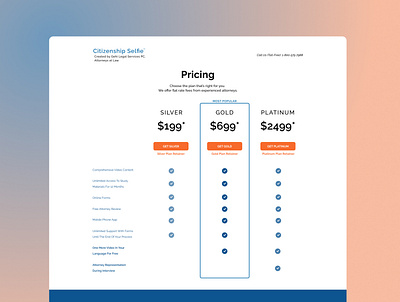 Immigration Assistance Pricing Page webdesign