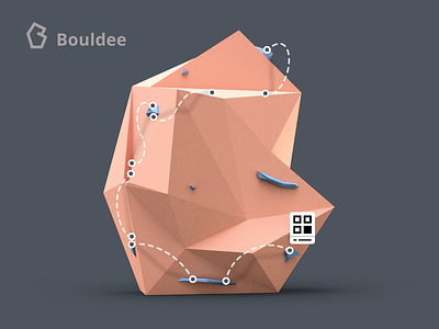 Bouldee - Track the climbing wall 🧗‍♂️ 3d 3d art boulder bouldering bouldy climbing design logo low poly orange qr render stone