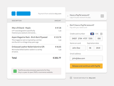 Redesign of PayPal payment process card checkout credit etsy money payment paypal price value