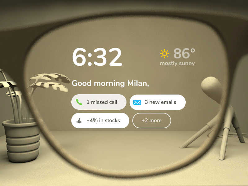 Augmented Reality Glasses vectary app design ui ux notification desk render 3d vr dashboard mixed reality augmented reality mr ar