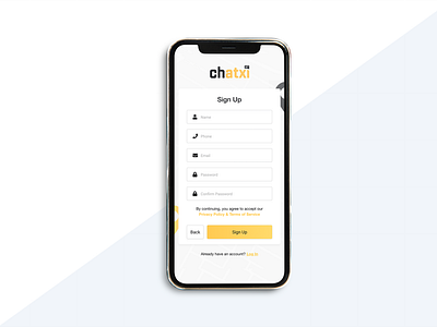 Taxi App Sign Up Form