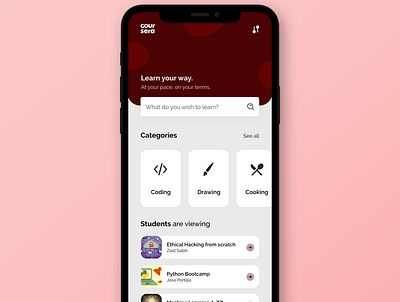 Coursera - App Concept adobe xd app app design clean courses daily dailyui design dribbble education app mobile app red redesign ui ux