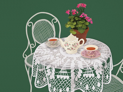 Tea party ~ art cottage cottage core cottagecore design digital art flowers garden graphic design green illustration illustrator procreate tea tea party