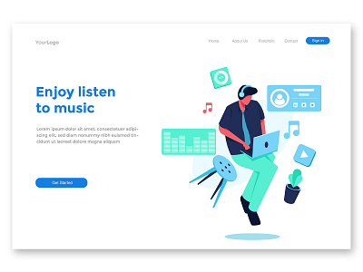 Enjoy listen to music branding creative design element envanto flat illustration illustrations illustrator market modern music rantaucreative rantaustudio vector