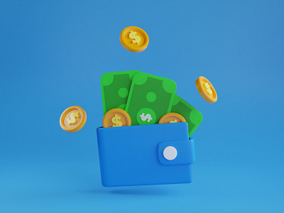 Wallet with money 3d creative design element illustration