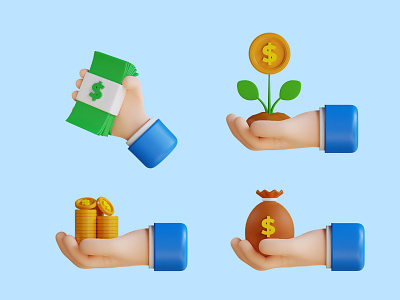 3D Business hand Icon 3d business coin creative design element icon illustration money