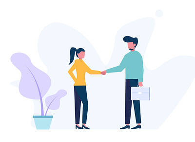 Two confident young men and women are shaking hands branding creative design element flat illustration illustrations market ui vector web website