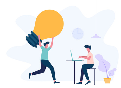 The man is holding a huge light bulb and go with a team branding creative design element envanto flat illustration illustrations illustrator market team teamwork vector