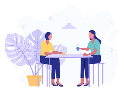 Two women colleagues chatting during coffee breaks at a table branding creative design element envanto flat illustration illustrations illustrator market rantaucreative vector