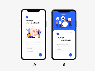 Facebook sing in or sing up , Which one do you like? app design choose dailyui design facebook fashion illustration mobile ui post redesign sing sing in sing up social app ui