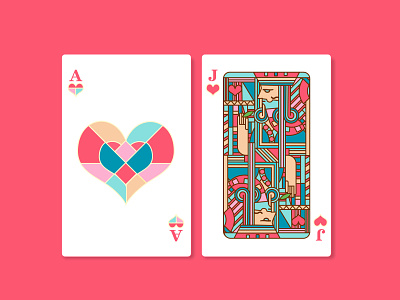Poker Hearts A and hearts J app design flat illustration ui website