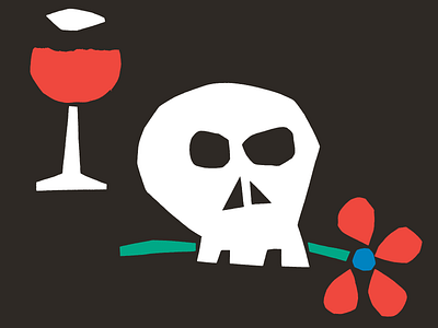 Drunk Skull cut paper flower skull wine