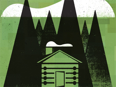 The Woods 2 cabin clouds green illustration smoke trees