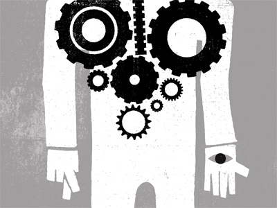 Gears eye gears gray hands illustration