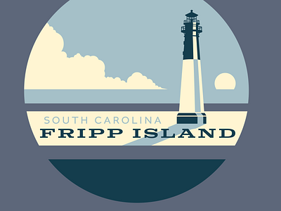 Fripp Island, South Carolina blue sky clouds icon illustration island lighthouse minimalist resort sun tee design tee shirt