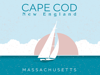 Cape Cod, Mass cape cod clouds distressed illustration massachusetts minimalist new england ocean sailboat sky sun sunset tee design tee shirt