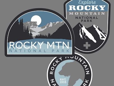 Rocky Mountian National Park badges bear crests explore lake minimalist mountain peaks mountains patches pinetrees rocky mountain national park rocky mountains