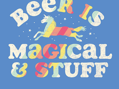 Beer is Magical beer colored stripes distressed icon magical stars tee design tee shirt unicorn