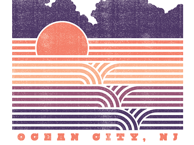 Ocean City, New Jersey clouds distressed geomtric linear sun tee design tee shirt vintage waves