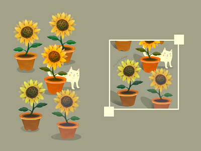 sunflowers with cat animal cat illustration sunflower sunshine