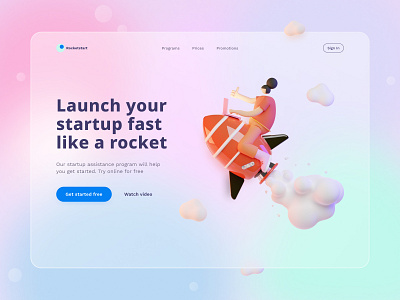 Rocketstart - Landing Page first screen blur design glass glassmorphism landing startup ui ui ux ui ux design