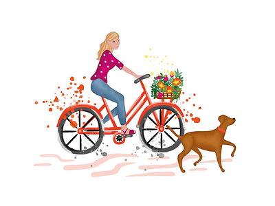 Bicycle Ride adobe fresco digital art digital painting dog illustration floral art illustration