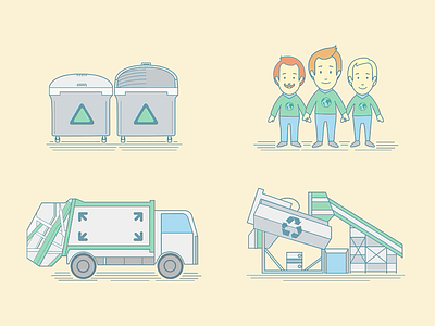Recycling container ecology flat garbage illustration line recycling remove trash truck vector web