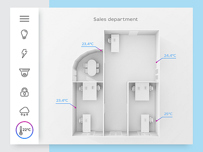 Day 21 - Home Monitoring Dashboard 3d dailyui dashboard icons minimal monitoring office plan temperature ui ux