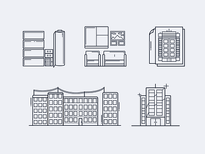 Building Icon Set building facade house icons line materials outline plan set web