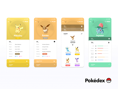 Pokédex - Pokemon Profile - UI Concept colorful eevee minimal mobile app modern pikachu pokedex pokemon pokemon go product design simple ui ux